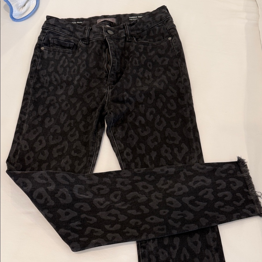 Women’s DL1961 farrow ankle high rise skinny black leopard stretch jeans, 28